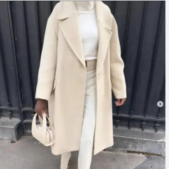 NEW ZARA Cream Oversized Coat Pockets Blogger Favorite - Picture 6 of 8